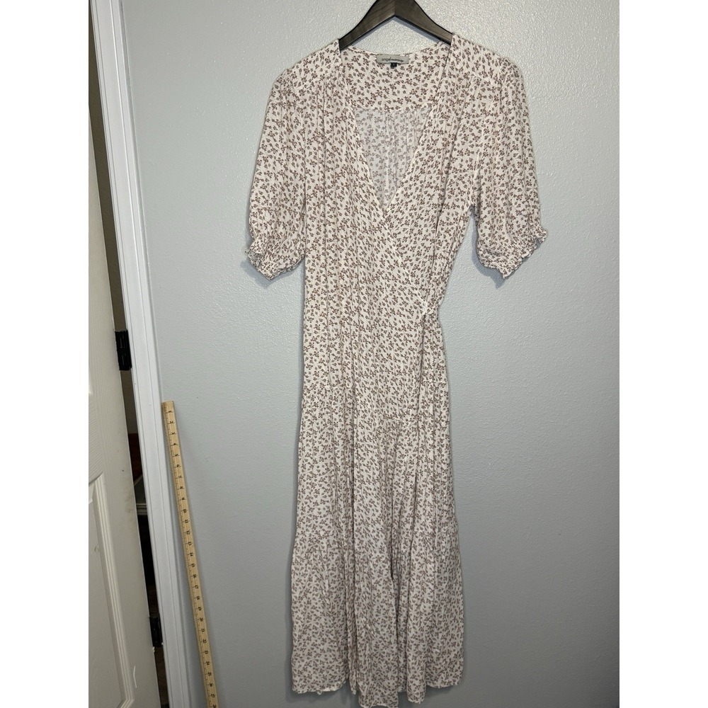 Angel Maternity Cream Floral Wrap Maxi‎ Dress Minimalist Womens Large